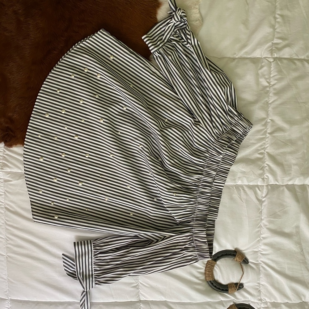 Off the shoulder pearl shirt